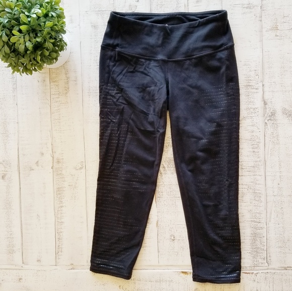 Athleta Black Crop Leggings Stripe Side - Picture 1 of 8